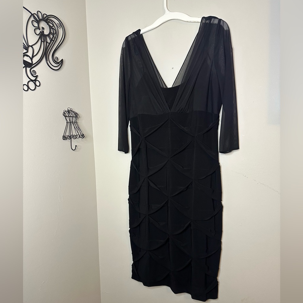 Alex Evenings Vtg Midi Black 3/4 Mesh Sleeve Dress Size 12